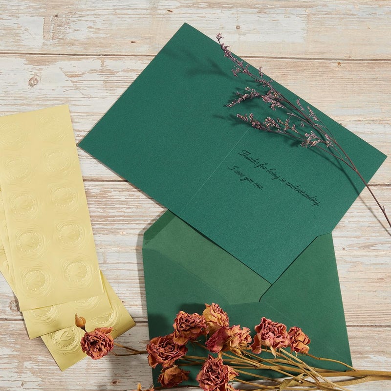 Toperd 50 Pack Dark Green A7 Envelopes with Cards 5x7 Thick Folded Cardstock and Gold Stickers for Greeting Cards, Wedding, Birthday, Invitations, Baby Showers (Dark Green, 5x7) - Image 4